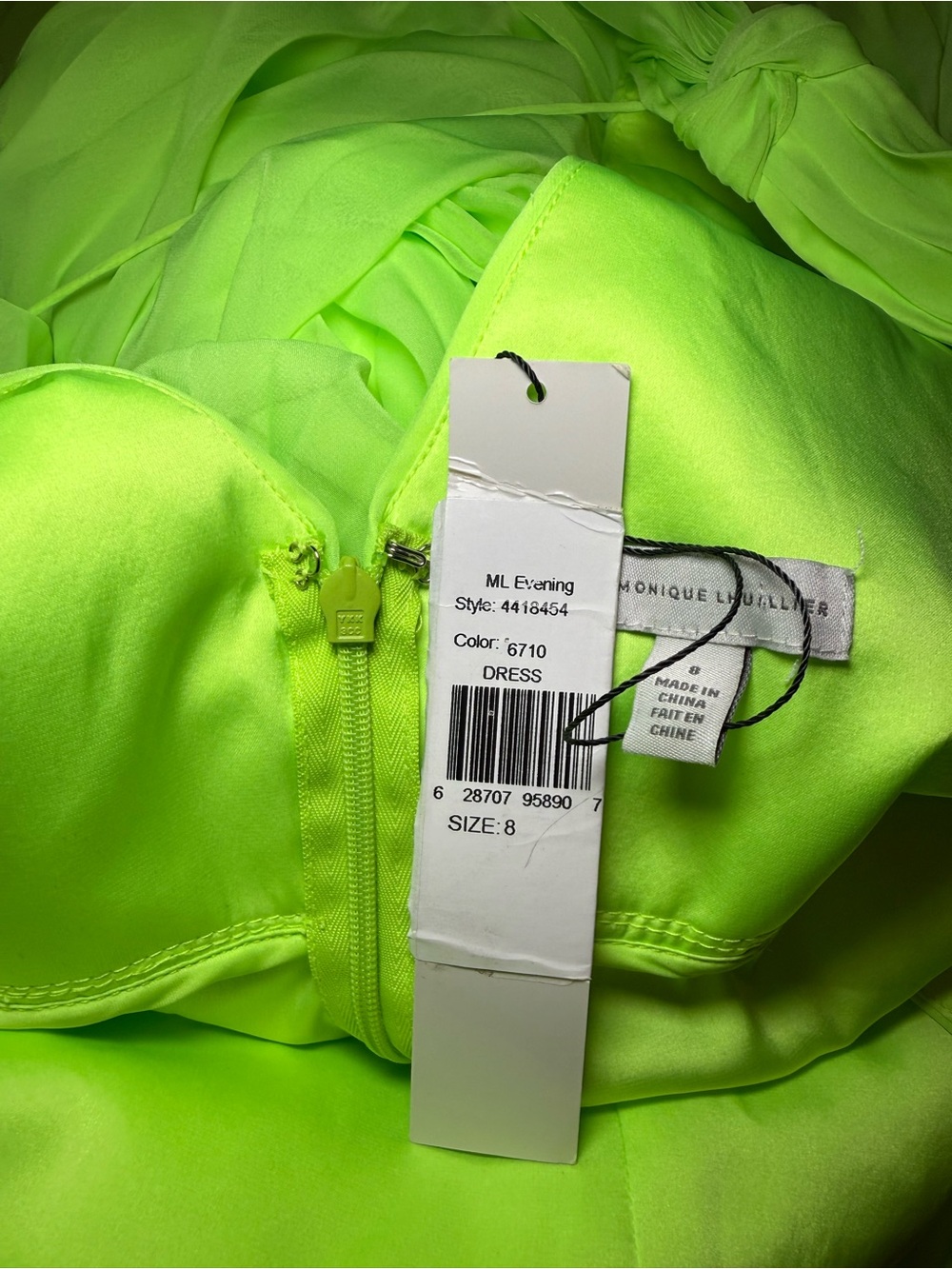 ML Monique Lhuillier Electric Neon Green Pleated Gown Maxi Dress New With Tags 8 - Picture 7 of 15